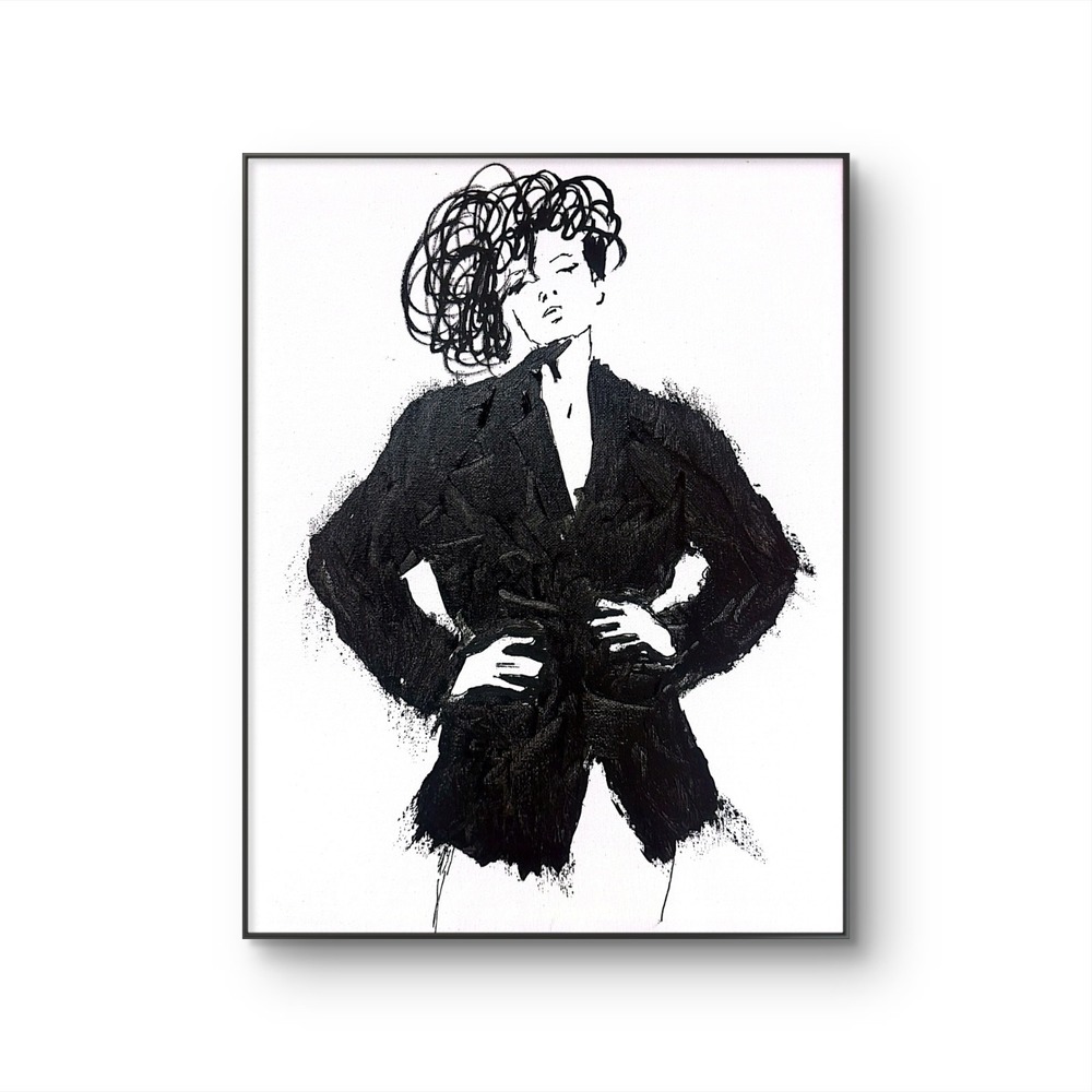 Papa Diouf Painting Woman Silhouette Modern Wall Art Black White 11x14 New